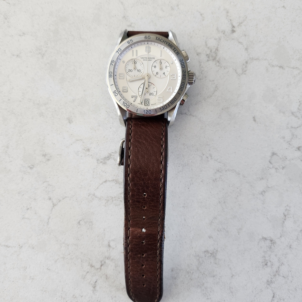 Victorinox Brown and Silver Classic Leather Watch